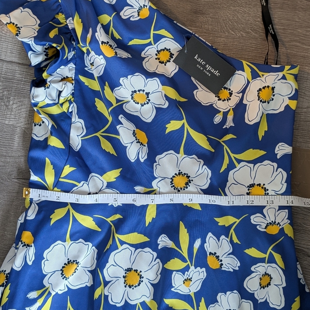 Kate Spade Blue Floral One Shoulder Dress - Picture 4 of 5